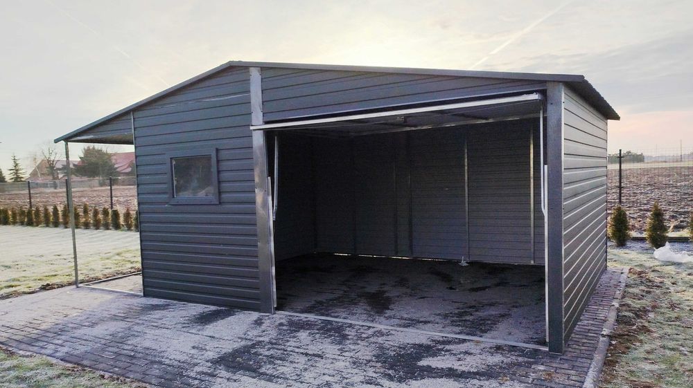 Garaż 4x5 Drewnopodobny + WIATA 4x5 konstrukcja ocynk
