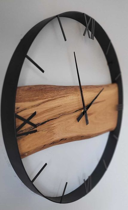 Zegar ścienny 60cm naturalne drewno dębowe. Loft, Rękodzieło Prezent