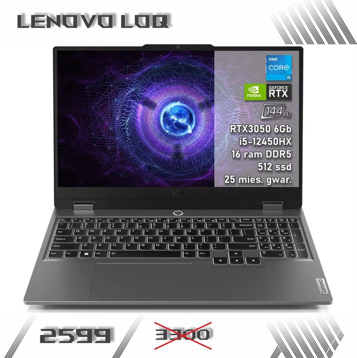 LAPTOP GAMINGOWY Lenovo LOQ RTX 3050 i5-12450HX 144hz