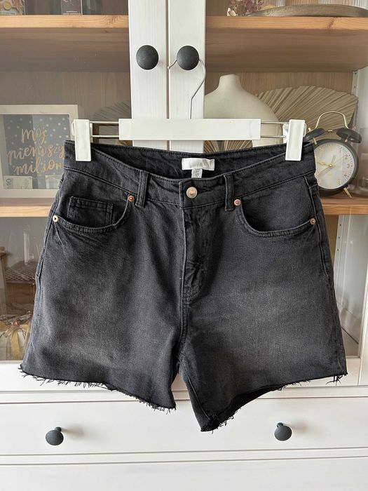 Czarne dżinsowe szorty jeansowe wysoki stan spodenki H&M 40 high waist
