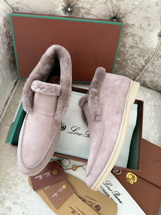 Хутряні лофери бежеві зимові жіночі теплі loro piana