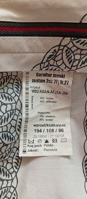 Garnitur męski wełna 55% grafit 194/108/96