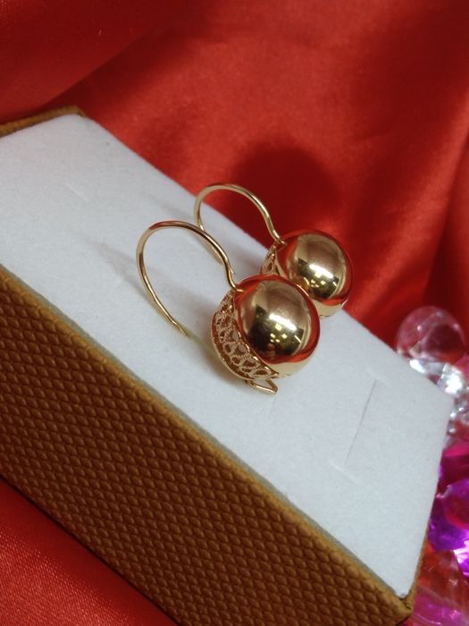 Piękne złote kolczyki kulki duże, złoto różowe 583
