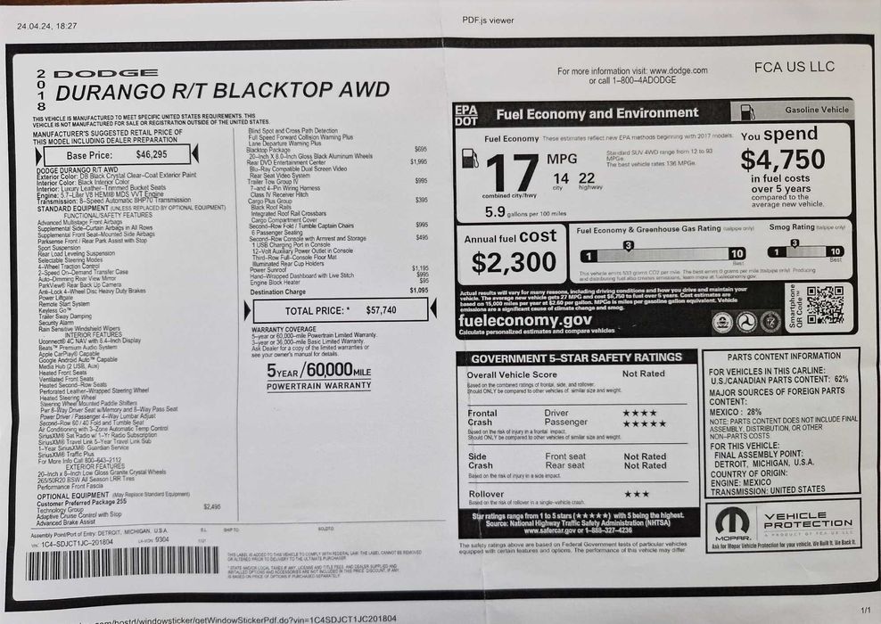 Продам автомоіль Dodge Durango 5.7 R/T Blacktop AWD