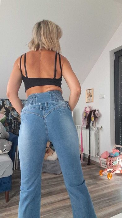 Fashion Spodnie jeans dzowny push up wysoki stAn M