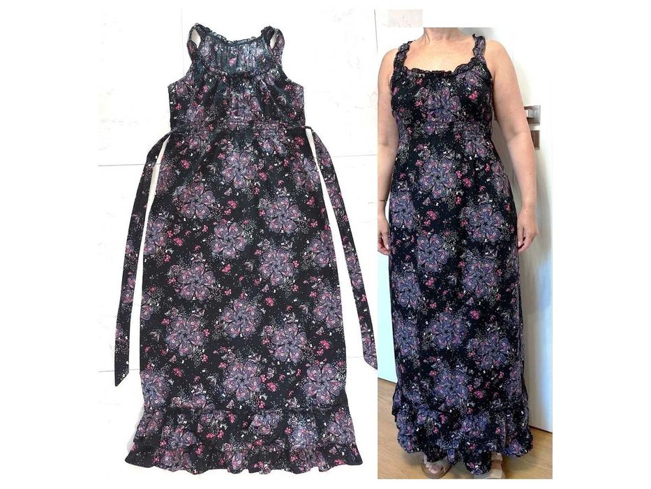 Sukienka S 36 czarna różowe kwiaty cotton