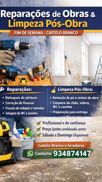 es e Limpeza Pós-Obra – Sáb e Dom | Castelo Branco