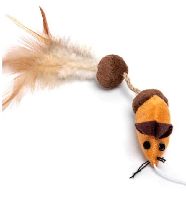 Brinquedo para Gato – Vara Natural com Rato e Penas
