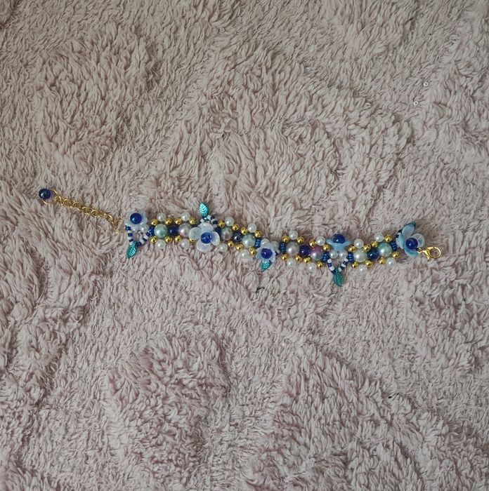 Bransoletka handmade - niebieskie kwiatki