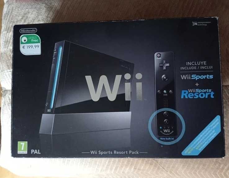 Nintendo Wii Preta + Caixa + Jogo + 2 Comandos + Acessórios