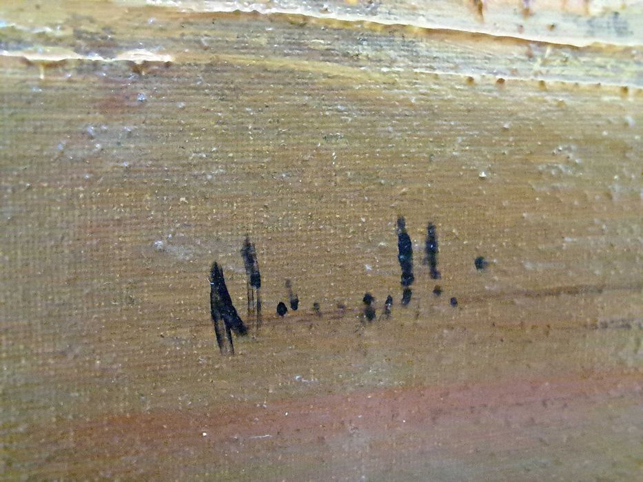 Obraz olejny na płótnie sygnowany Antonio Ninetti miasto ulica rzeka