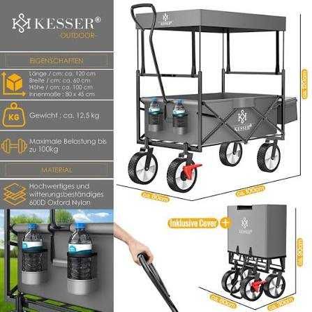 Carrinho dobrável com teto até 100kg