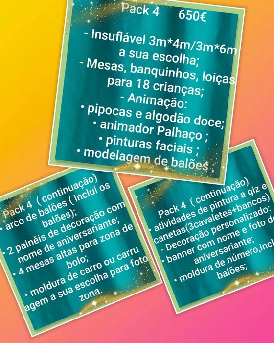 4 Pacotes festa infantil Almeirim Santarém