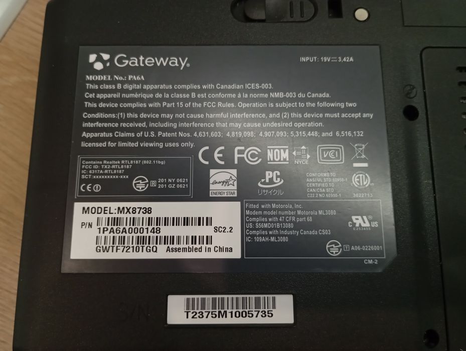 Ноутбук Gateway PA6A Екран 17" У робочому стані (Без HDD)