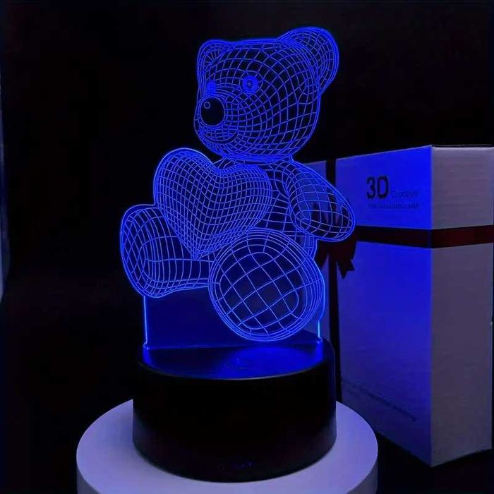 Lampka nocna 3D LED 7 kolorów Miś z sercem