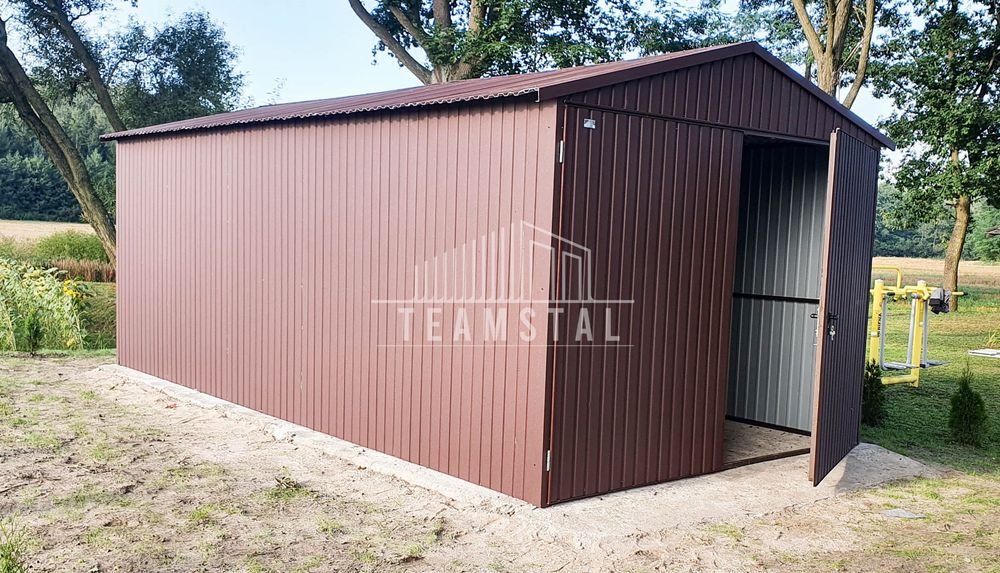 GARAŻ BLASZANY 3m x 5m dwuspad pion - kwaterki - brąz TS212 3x5