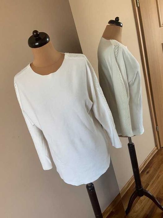 40 42 kinga bialy sweter azur koronka rekawy kaszmir welna xl +size