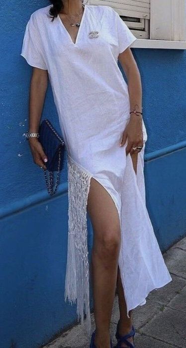 Zara sukienka na plaże z frędzlami, LEN,  NOWA rozmiar M , S, L