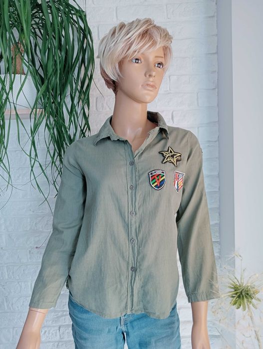 Bawełniana koszula damska khaki rozmiar S/10/38 Made in Italy