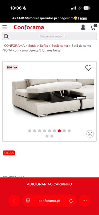 Sofá de canto ISONA com cama dereita 5 lugares bege