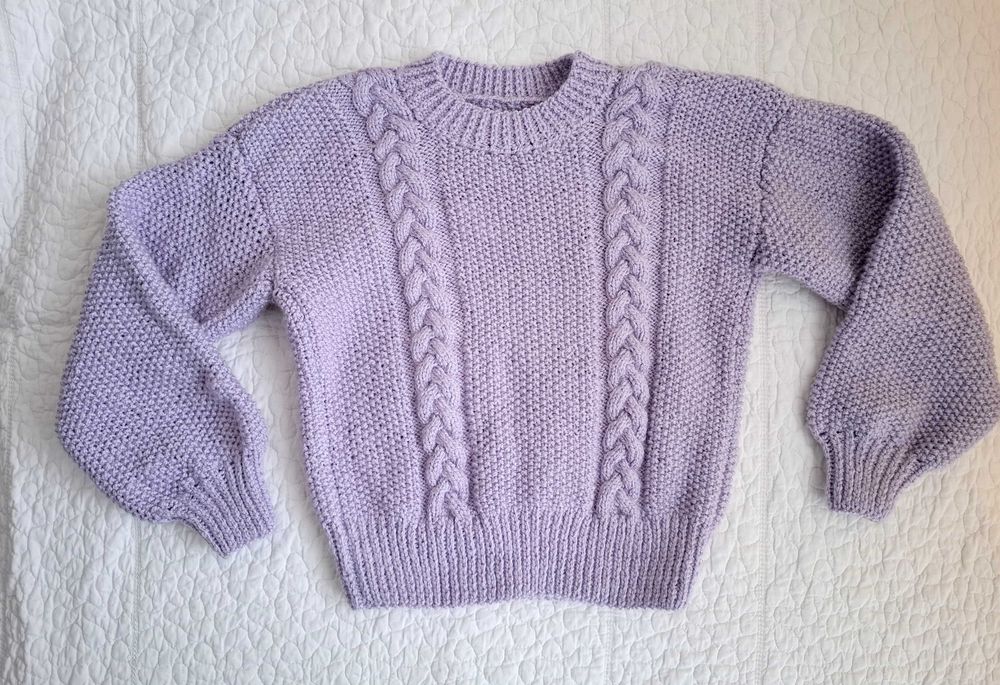 Sweter dla dziewczynki handmade lila dziany 116 cm