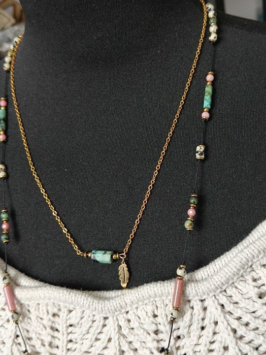 Podwójny naszyjnik kamienie naturalne