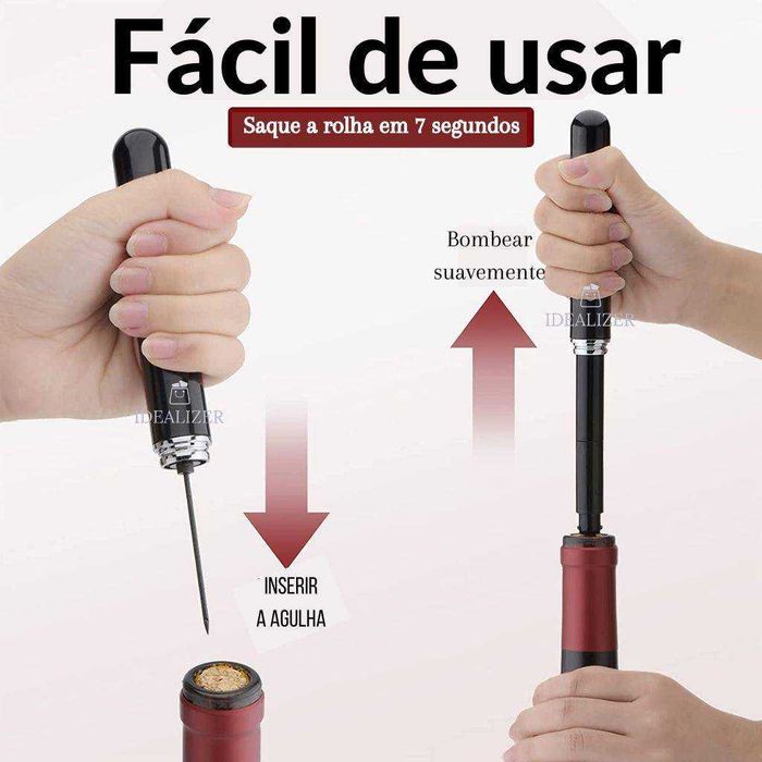 Abridor de Vinho - Bomba de ar - Saca rolhas pressão / dourado e preto