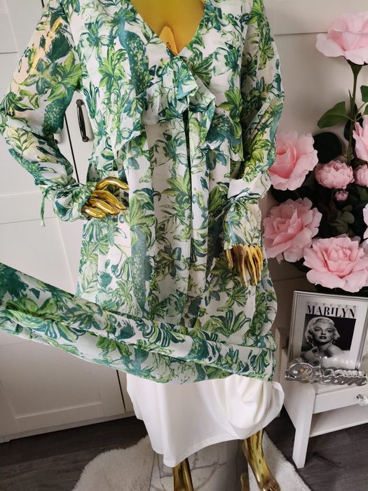 Nowa sukienka szyfonowa z motywem liści Bonprix R.40/42