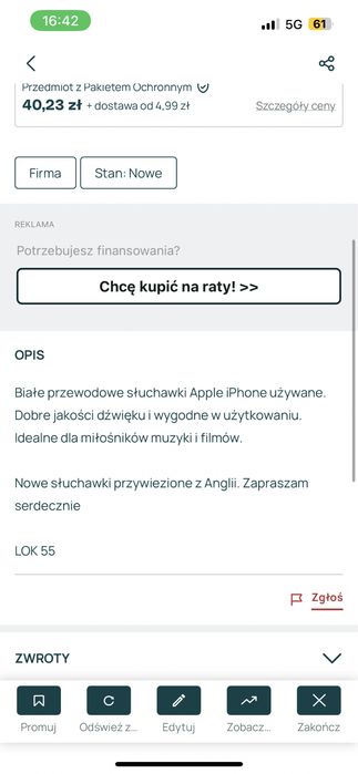 Sluchawki Apple Iphone