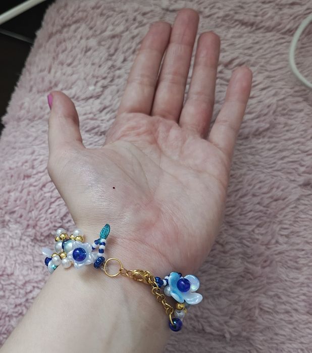 Bransoletka handmade - niebieskie kwiatki