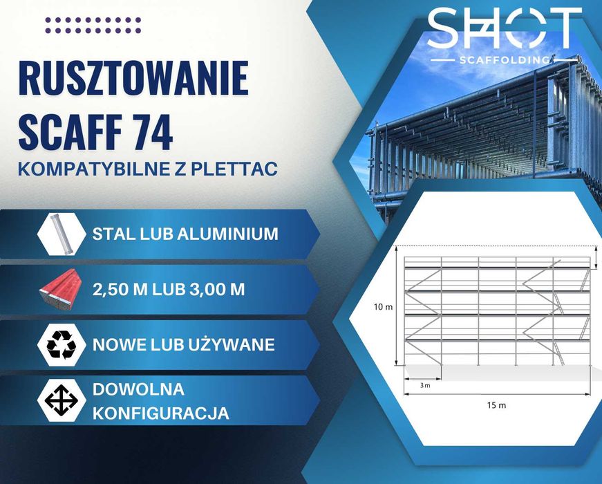 Aluminiowe  nowe rusztowanie lekkie typ Plettac 10,30x15= 155m2