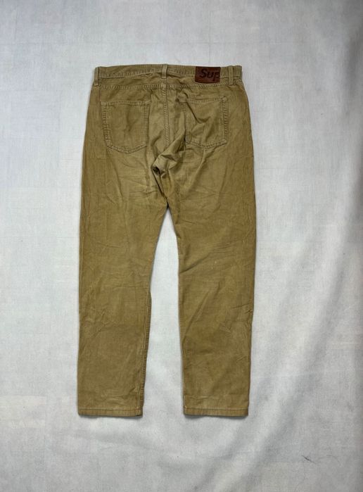 Supreme logo corduroy pants brown cream spodnie