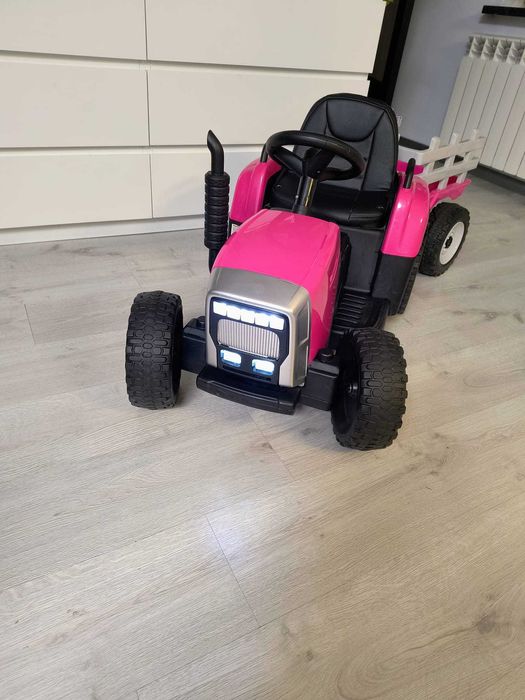 Traktor z przyczepą na akumulator różowy prezent pilot zabawka Okazja!