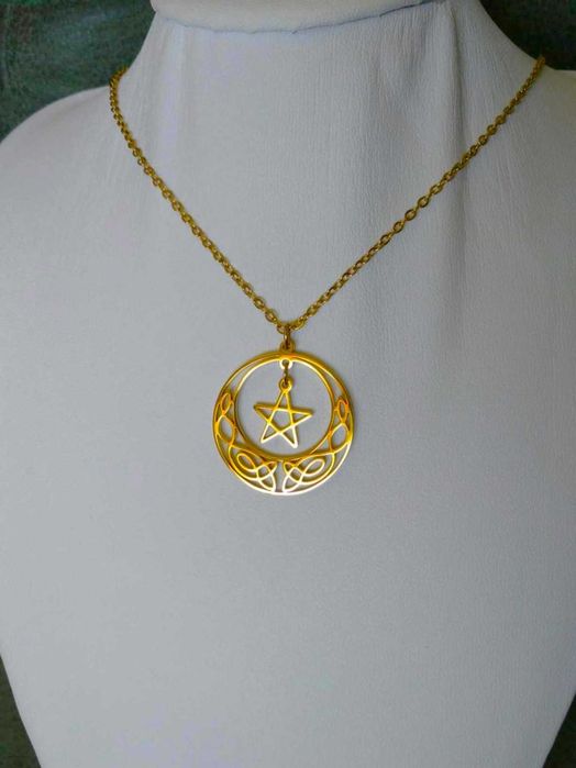 Colar Aço Dourado Retro c/ Padrão de Estrelas NOVO