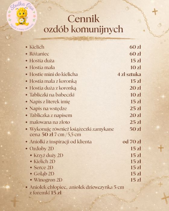 Komunia ,ozdoby z masy cukrowej na tort