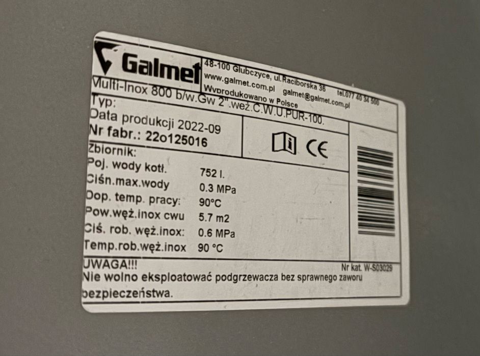 Galmet Multi-inox, zbiornik akumulacyjny 800l