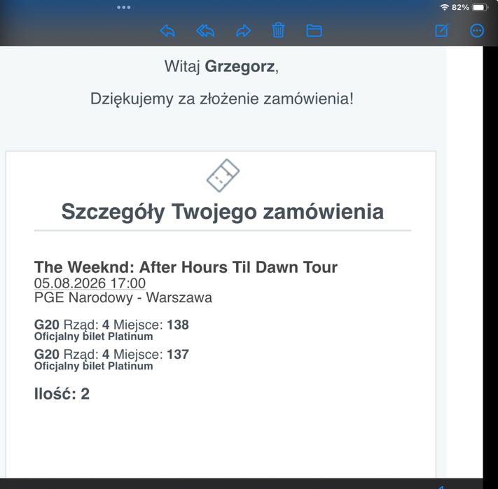 2 Bilety Platinium The Weeknd: After Hours Til Dawn Tour.