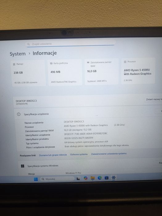 Laptop Lenovo ThinkPad E15 Gen2 Ryzen 5 4500u 16/256gb bateria 5 godz