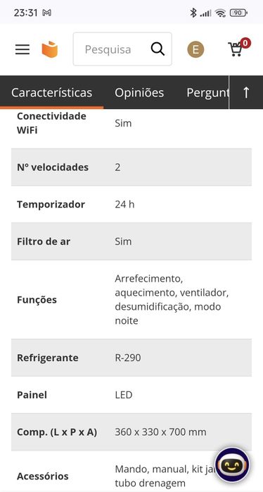 Ar condicionado portátil 9000 Btus