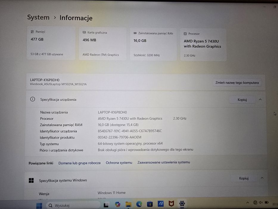 Laptop ASUS Vivobook 16 / 16GB RAM /  512GB