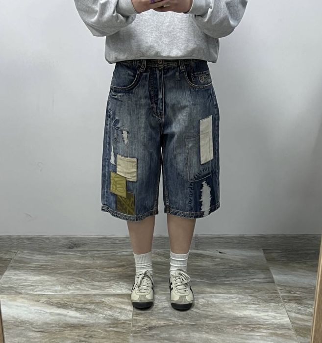 Вінтажні широкі шорти патчворк джинсові BAGGY rap shorts patchwork широкие реп шорты бегги