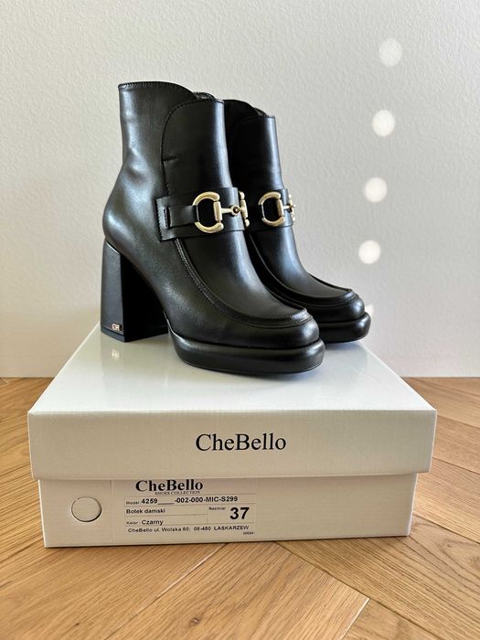 NOWE! Botki damskie CheBello 4259 skóra naturalna, na wysokim obcasie!