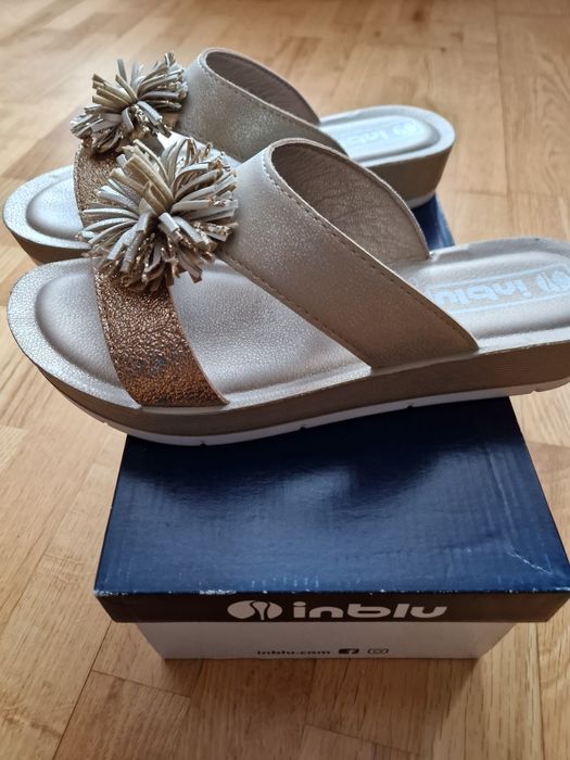 Inblu klapi rozmiar 38 złote z kwiatkiem