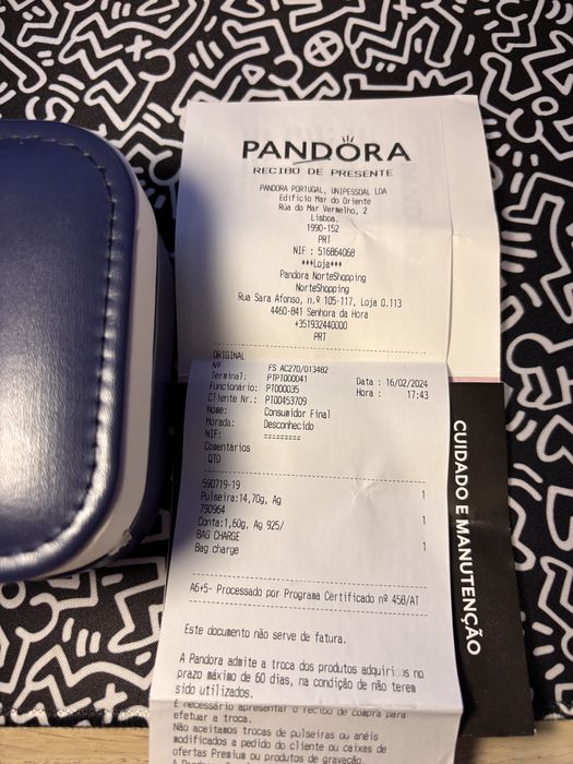 Pulseira Pandora Original + 2 contas  - Tam. 19.