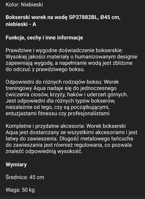 Worek bokserski treningowy na wode.