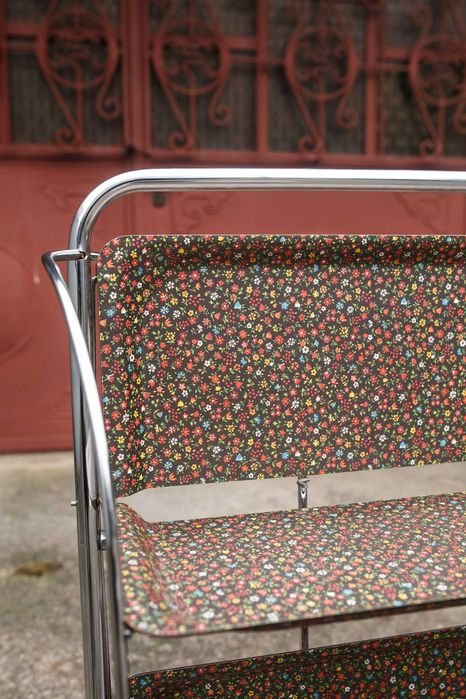 chromowany składany barek w kwiatowy wzór lata 70.