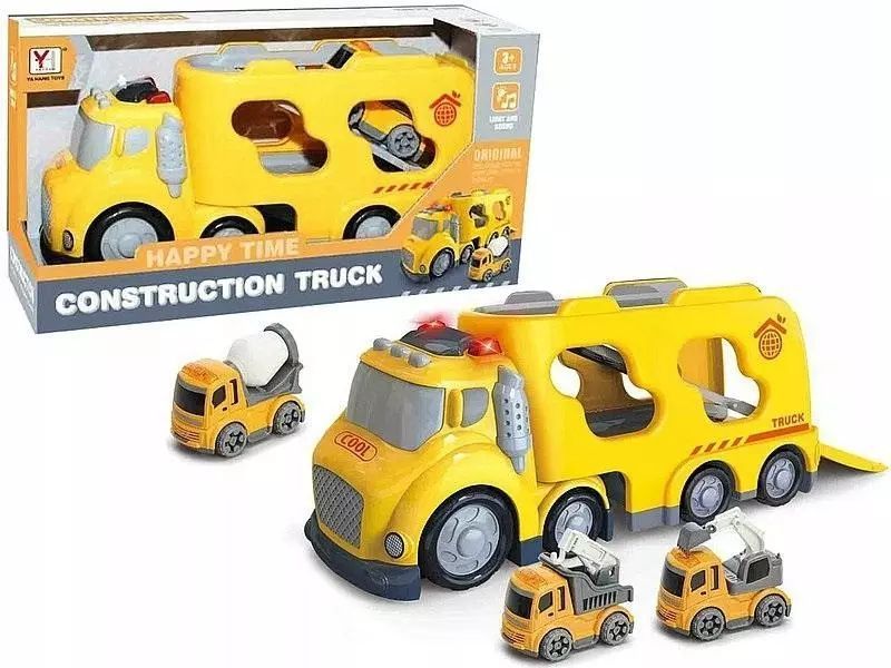 Auto z kontenerem i 2 autkami budowlanymi. Adar. Nowy Produkt