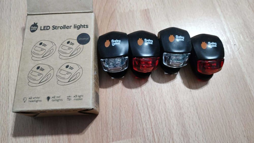 Baby Uma lampki LED do wózka 4 szt. z przodu i tyłu, 3 tryby, uniwersalne