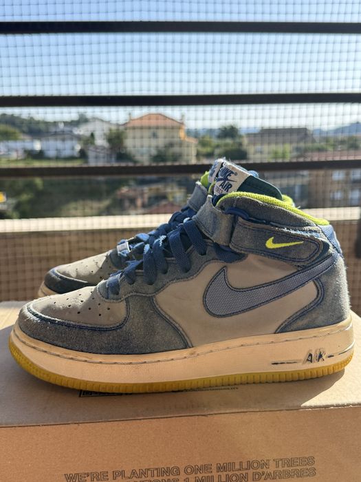 Sapatilhas Nike Air Force 1 Mid Originais (Azul / Cinzento / Néon)