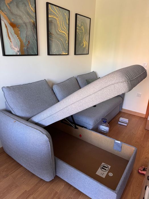 Sofá/Cama Cinzento com chaise longue